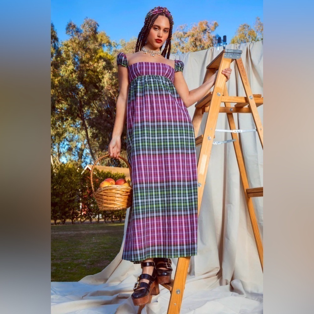 NWOT Autumn Adeigbo VERONA DRESS Plaid empire waist fit & flare midi sz 2